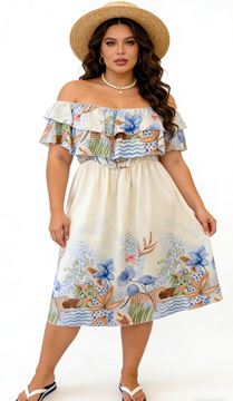 Immagine di PLUS SIZE PRINTED DRESS WITH RUFFLED COLLAR